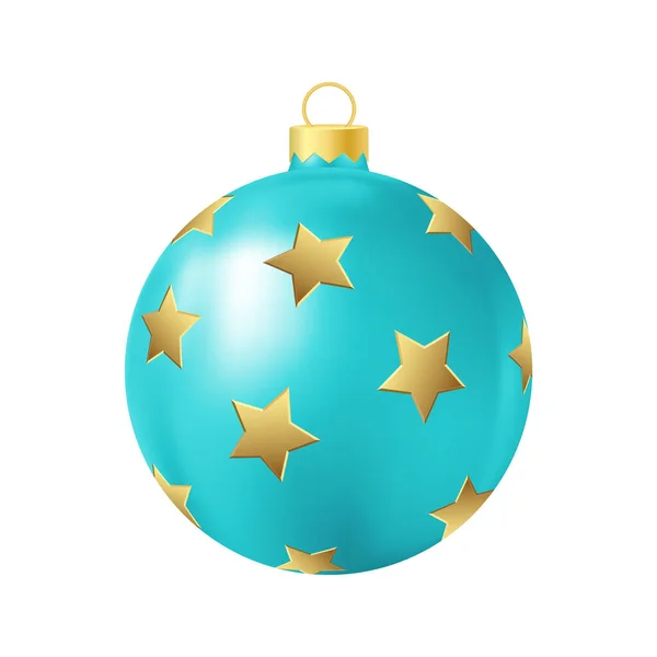 Τιρκουάζ Χριστουγεννιάτικο Παιχνίδι Δέντρο Χρυσά Αστέρια Ρεαλιστική Απεικόνιση Χρώμα — Διανυσματικό Αρχείο