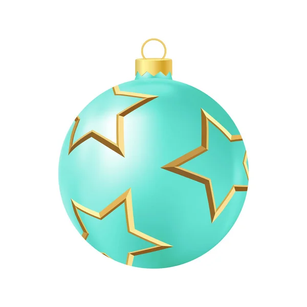 Turquoise Christmas Tree Toy Golden Stars Realistic Color Illustration — Stock Vector