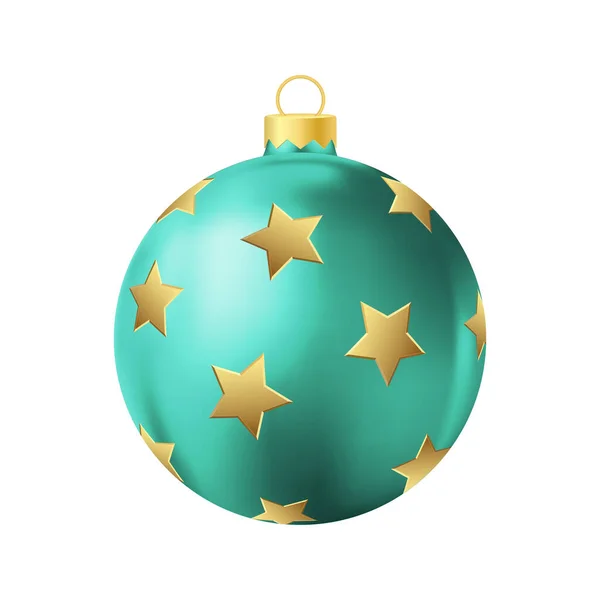 Türkis Weihnachtsbaum Spielzeug Mit Goldenen Sternen Realistische Farbabbildung — Stockvektor
