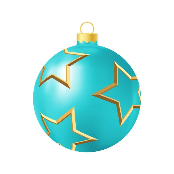 Jouet Sapin Noël Turquoise Avec Étoiles Dorées Illustration Réaliste Couleur — Image vectorielle