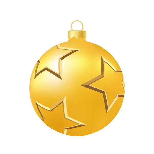Yellow Christmas Tree Toy Ball Volumetric Realistic Color Illustration — Stock Vector