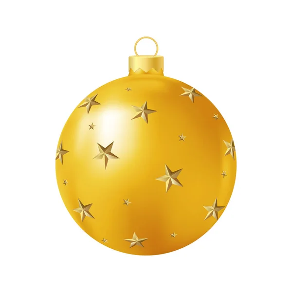 Gelber Weihnachtsbaum Spielzeug Mit Goldenen Sternen Realistische Farbabbildung — Stockvektor