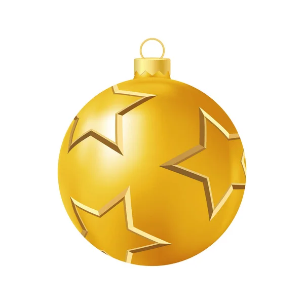 Gele Kerstboom Speelgoed Met Gouden Sterren Realistische Kleur Illustratie — Stockvector