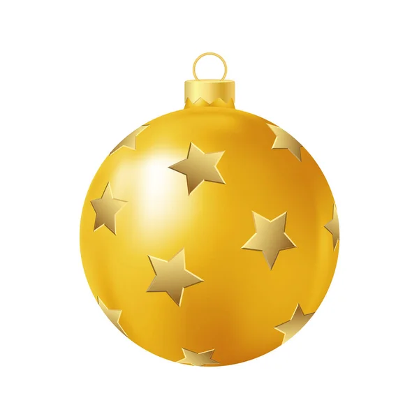 Gelber Weihnachtsbaum Spielzeug Mit Goldenen Sternen Realistische Farbabbildung — Stockvektor