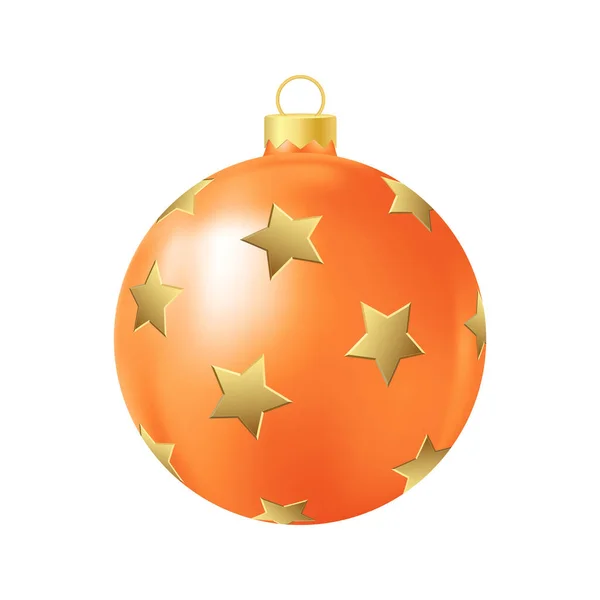 Orange Christmas Tree Toy Golden Stars Realistic Color Illustration — Stock Vector