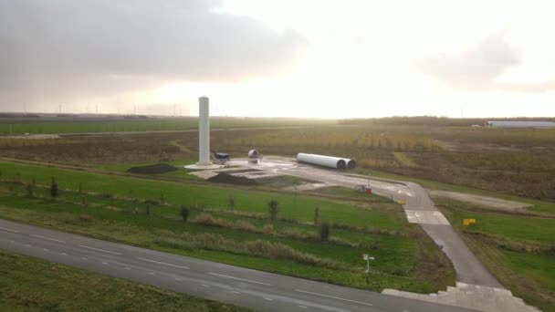 Wind turbines in open farm grass land near Zeewolde clean sustainable energy source. The Netherlands. — Stock Video
