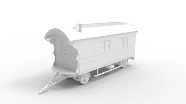 3d representación de una pequeña casa de vagón gitano sobre ruedas pequeña casa de vaction aislado en el fondo del estudio. —  Fotos de Stock