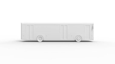 Beyaz arka planda izole edilmiş kentsel toplu taşıma aracı otobüsünün 3 boyutlu görüntüsü. Otomotiv endüstrisi.