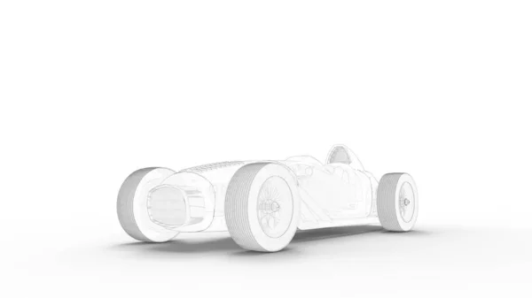 Renderização 3D de um carro de corrida histórico vintage isolado no espaço vazio branco do estúdio. Modelo de computador veículo de transporte. — Fotografia de Stock