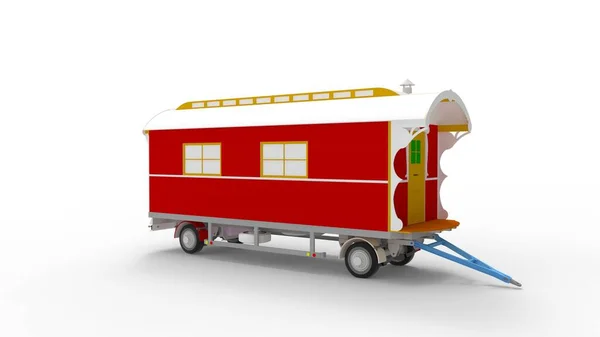 3D-återgivning av en zigenare vagn liten hus på hjul små hem vaction hus isolerad i studio bakgrund. — Stockfoto