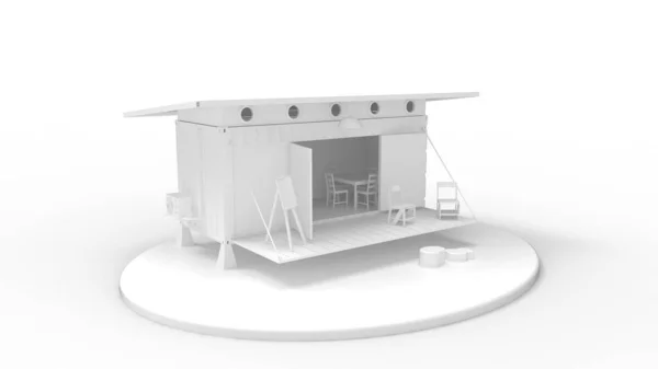 Renderização 3D de uma pequena casa pequena habitação sustentável. Pequeno ambiente habitacional amigável. — Fotografia de Stock