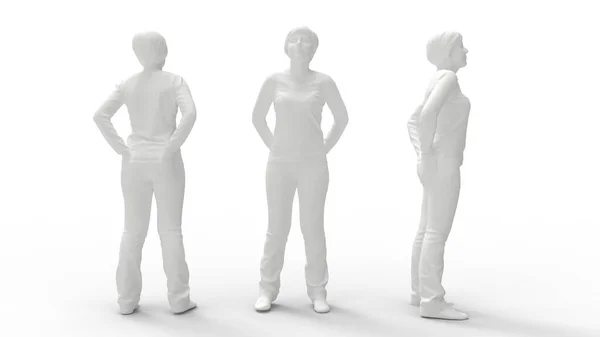 3D rendering of a mature female standing with her arms behind her back smiling. — Foto Stock