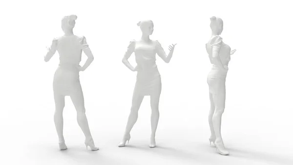 3D-s renderelés egy fiatal nő nézi a kezét vagy telefonját pózol elszigetelt üres tér háttér. — Stock Fotó