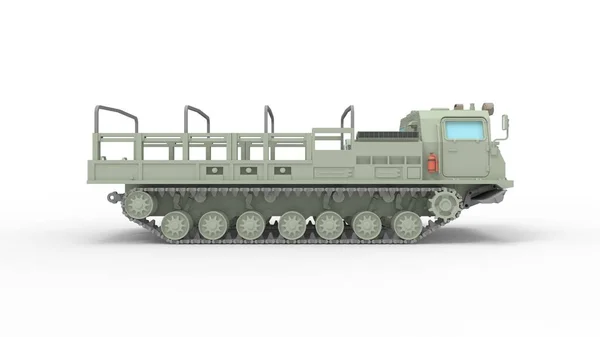 3D rendering of a people carrier army truck on caterpillar tracks in isolated empty studio background. — Zdjęcie stockowe