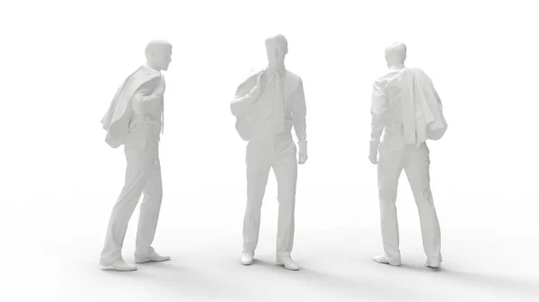 3D візуалізація випадкового бізнесмена спереду і ззаду. Комп'ютерна модель рендеринга ізольований силует . — стокове фото