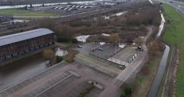 Breukelen, 31st of December 2021, The Netherlands. Teslag electric vehicle, EV charging station along the highway A2. — Wideo stockowe