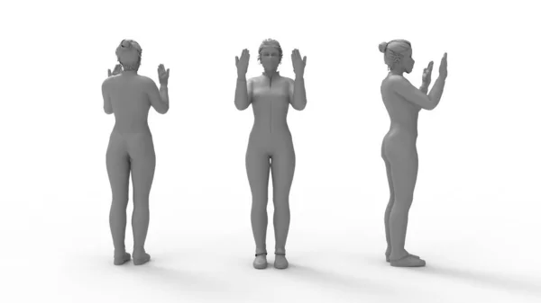 3D-s renderelés egy női orvos kesztyűvel és egy arc maszk elszigetelt üres tér háttér. Sziluettmodell. — Stock Fotó