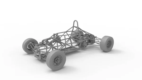 3D rendering of a race car frame chasis made out of tubes and pipes isolated in white studio background. — Stockfoto