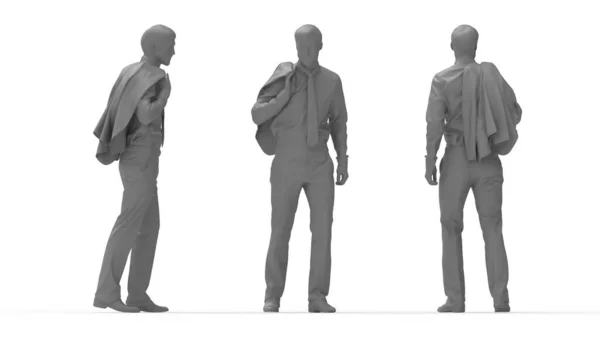 3D vykreslování příležitostného obchodního muže zepředu a zezadu. Počítač vykresluje izolovanou siluetu modelu. — Stock fotografie