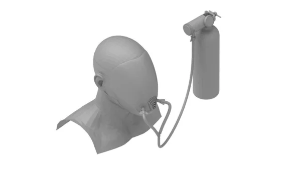 3D rendering of silhouette of a human with an oxygen mask and oxygen tank isolated on an empty studio background — 图库照片