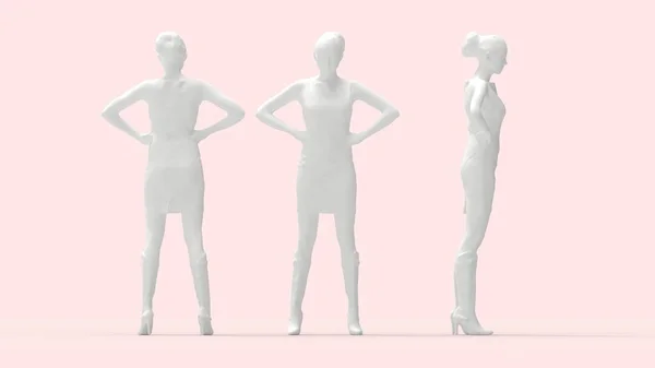 3D rendering of a the bossy woman, front side and back computer model isolated on empty space background. — Stock Photo, Image