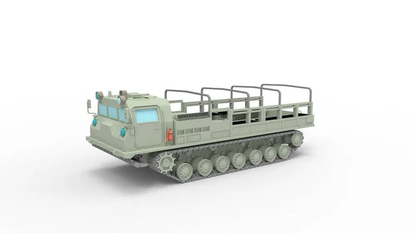 3D renderização de um caminhão do exército portador de pessoas em trilhas de lagarta em fundo de estúdio vazio isolado. — Fotografia de Stock