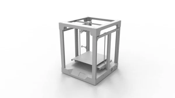 Renderização 3D de uma máquina de fabricação de desktop de impressora 3D usada para prototipagem e engenharia. isolado no espaço vazio — Fotografia de Stock