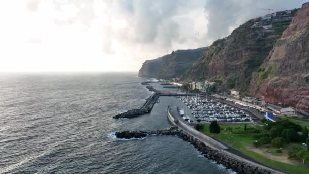 Coastline of Madeira Portugal beautifull sunny island the atlantic ocean aerial drone view. Aerial drone view. — Stock Video