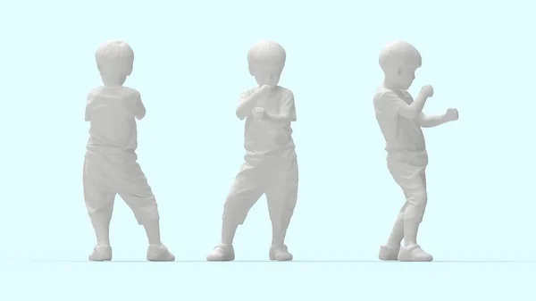 Karateci bir çocuğun 3 boyutlu tasviri boş arkaplanda izole edilmiş küçük çocuk dijital modeli — Stok fotoğraf