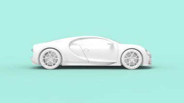 Amsterdam, 20 Ocak 2022, Hollanda. Bir Bugatti Chiron 'un 3 boyutlu görüntüsü, süper hızlı spor araba, boş bir alanda izole edilmiş.