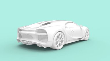 Amsterdam, 20 Ocak 2022, Hollanda. Bir Bugatti Chiron 'un 3 boyutlu görüntüsü, süper hızlı spor araba, boş bir alanda izole edilmiş.