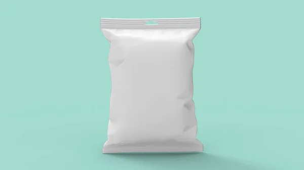 3D rendering of a renderd concept model plastic wrap hanging sack sachet packaging isolated on empty space. — Stock Photo, Image