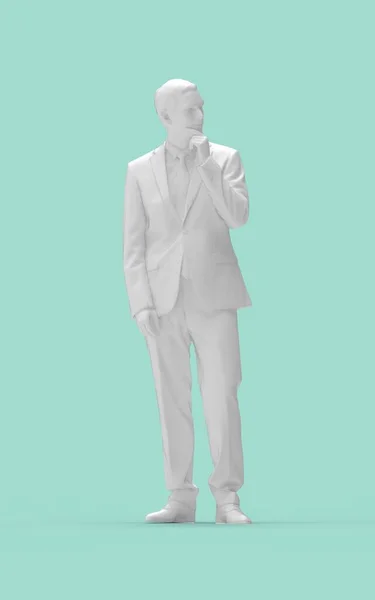 3D weergave van een casual business man front view. Denken overwegen twijfelen houding. Computer render model geïsoleerd silhouet. — Stockfoto
