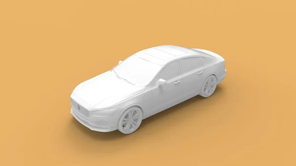 3D απόδοση ενός επιβατικού αυτοκινήτου sedan. Απομονωμένο όχημα μεταφοράς καταναλωτών, μοντέλο έννοιας παραγόμενο από υπολογιστή. — Φωτογραφία Αρχείου