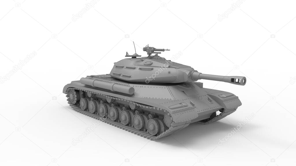 3D rendering of a battle tank, armored world war 2 military vehicle large canon turret isolated in studio background.