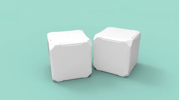 Representación 3D de una pequeña caja de botín que presenta una plantilla vacía en blanco aislada en un fondo de estudio. — Foto de Stock