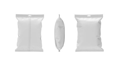 Boş alan üzerinde izole edilmiş üç boyutlu bir renderd konsept plastik ambalaj torbası paketleme.