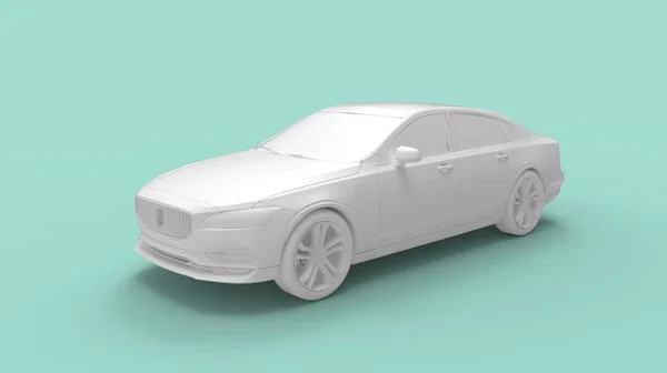 3D απόδοση ενός επιβατικού αυτοκινήτου sedan. Απομονωμένο όχημα μεταφοράς καταναλωτών, μοντέλο έννοιας παραγόμενο από υπολογιστή. — Φωτογραφία Αρχείου