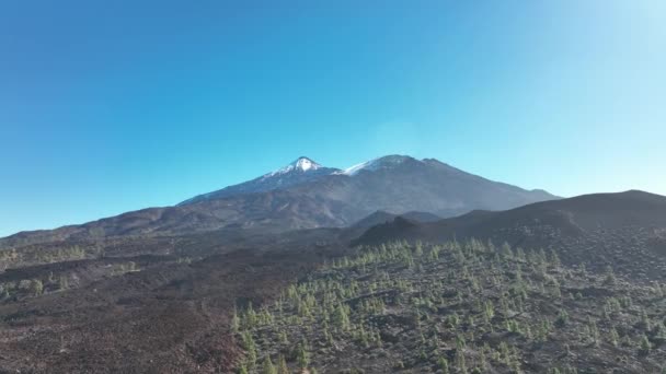 Drone antena szczytu wulkanicznej góry w parku narodowym, skalisty szorstki piękny krajobraz na wyspie Teneryfa, Hiszpania, Europa. — Wideo stockowe