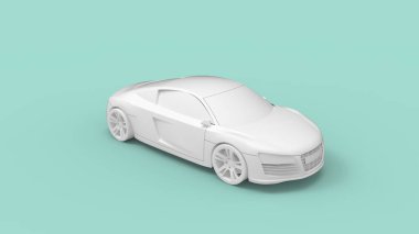 Lüks bir sedan spor araba boş şablon modelinin 3 boyutlu görüntüsü izole edildi..