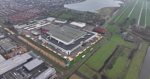 Woerden, 23th of January 2022, The Netherlands. Jumbo supermarket logistical distribution center of groceries, supermarket supply chain center. Aerial — Stock Video