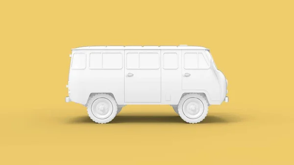 Klasik küçük bir minibüsün 3 boyutlu görüntüsü izole edilmiş. Ulaşım aracı boş bir alanda izole edildi. — Stok fotoğraf