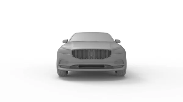 3D weergave van een personenauto sedan. Consumentenvervoer voertuig geïsoleerd, computer gegenereerd concept model. — Stockfoto