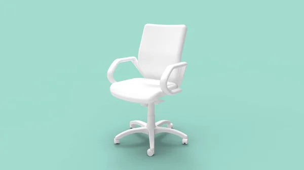 オフィスチェアや家具ビジネスツールの3Dレンダリングは、オフィスワーカーでの機器の座席を動作します。スタジオの背景に隔離された. — ストック写真
