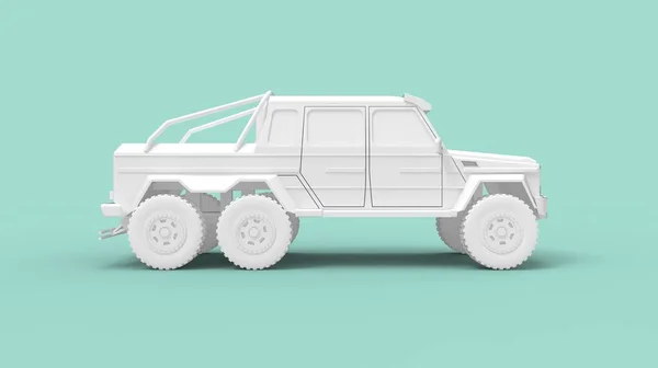 3D rendering van een 6x6 pick-up SUV vrachtwagen grote lading en off-road transport voertuig geïsoleerd op een lege ruimte achtergrond. — Stockfoto