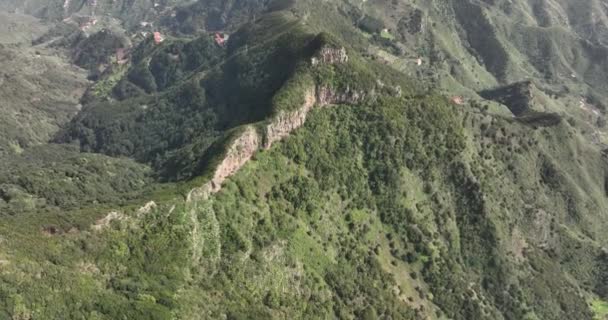 테네리페 산악 항공. 극적 인 절벽, 바위와 푸른 숲 이 산을 감싸고 있습니다. 파노라마 드론 화면. 스페인의 관광 휴양지. — 비디오