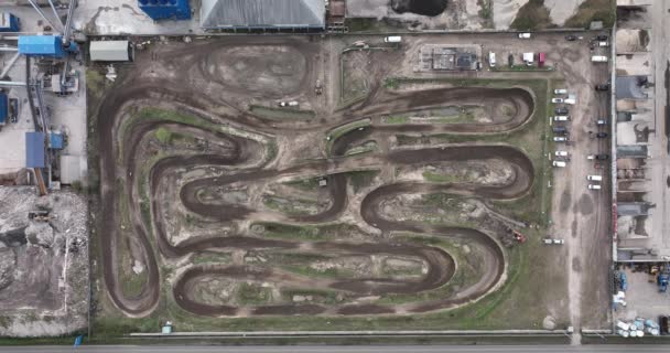 Motorcross racing dirt track. Offroad race course for motorcycle activitiy leisure and sports outdoors. Extreme sports active lifestyle racing track. — Stock Video