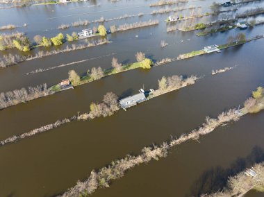 Loosdrechtse plassen limanı su yolu kanalları ve Vinkeveen Utrecht yakınlarında ekili hendek doğası. Göl ve su alanları küçük adalar ve yapılandırılmış doğa. Tipik Hollanda turistik manzarası..