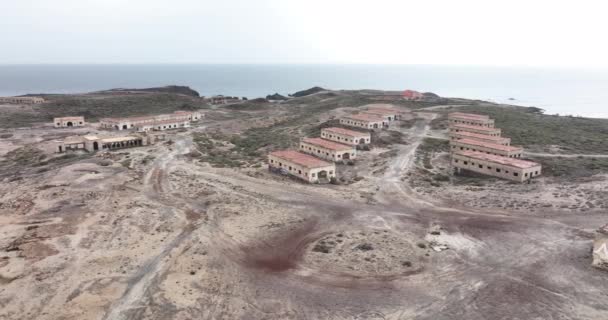 Tenerife canary island abandoned small village and buildings. Aerial drone. Building and neglected town with church. The Abandoned Leper Village of Tenerife. Ghosttown. — Stock Video