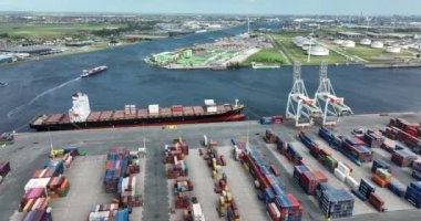 Amsterdam, 11th of may 2022, The Netherlands. International container shipping and transportation terminal company. Commerce freight distribution port logistics of goods.